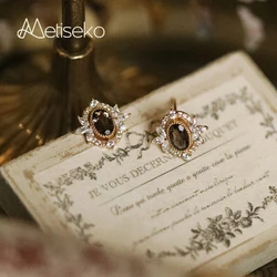 Metiseko 925 Sterling Silver Coffee Color Geometric Earrings Vintage French Court Design Earings for Women Party
