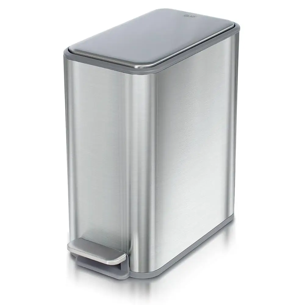 

Slim Bathroom Trash Can - Small Garbage Pail with Soft Close Lid & Step Foot Pedal | Narrow Stainless Steel Waste Basket wit