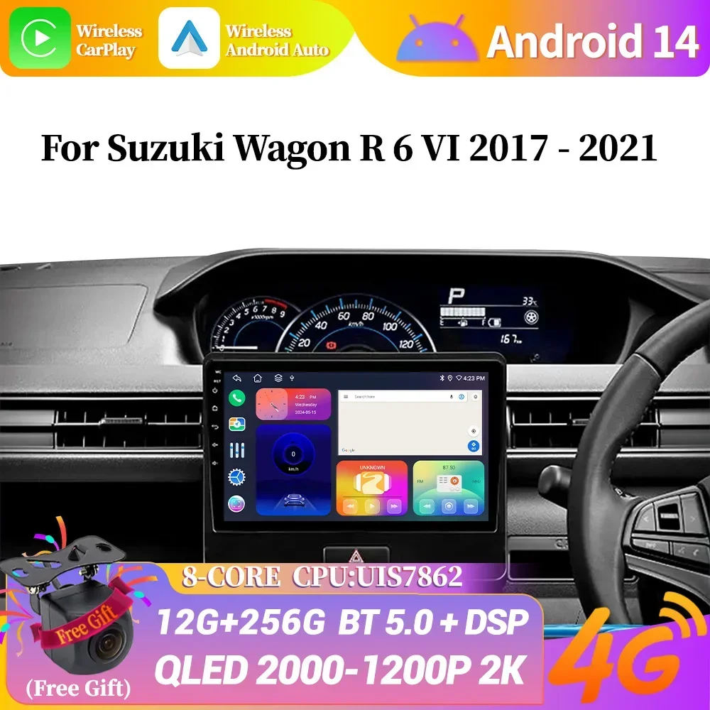 

Wireless Bluetooth Carplay Stereo Screen WIFI 2DIN Android 14 Car Radio Multimedia Navigation For Suzuki Wagon R 6 VI 2017-2021