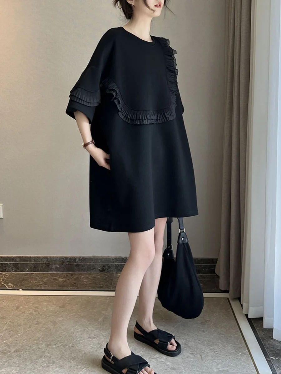 Lâche décontracté ort Sve t-shirt Dr femmes grande taille coréen Sle été Design Sense Dr a-ligne jupe coton mélange