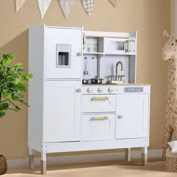 Kinder Rechtop Houten Keuken Speelgoed Speelset Met Fornuis, Oven, Gootsteen, Koelkast En Accessoires, Voor Peuters, Kleuters, Kinderen