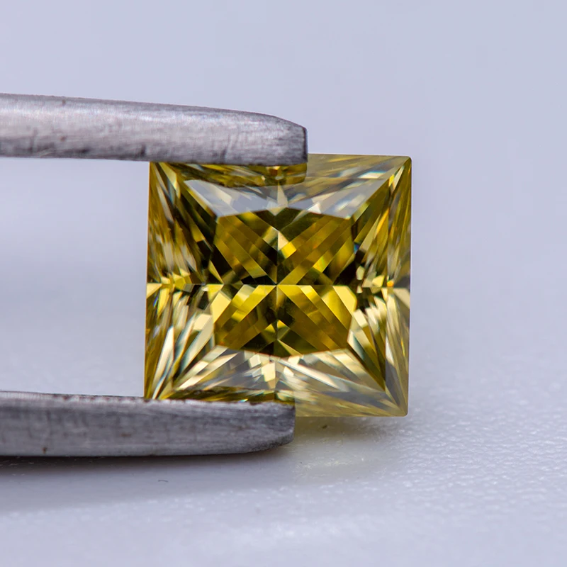 Moissanite Gemstone Princess Cut Lemon Yellow Color Lab Grown Diamond Advanced Jewelry Making Materials With GRA Certificate