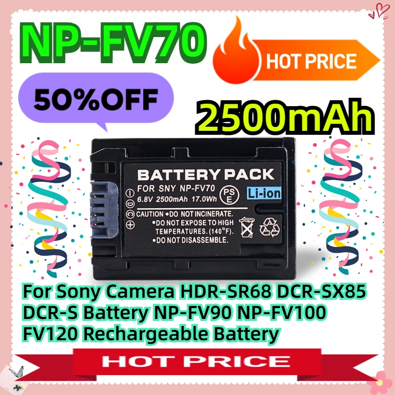 

NP-FV70 2500mAh For Sony Camera HDR-SR68 DCR-SX85 DCR-S Battery NP-FV90 NP-FV100 FV120 Rechargeable Battery