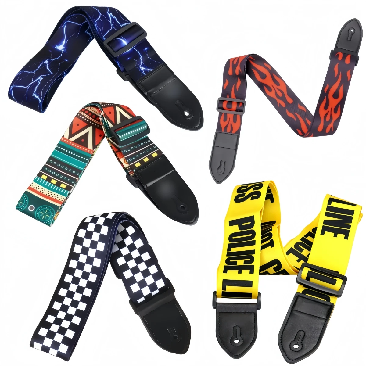 Miwayer 1pc Adjustable Shoulder Strap Artistic Print, Extra Wide Leather Guitar Strap for Wood Guitar, Electric Bass, Ukulele