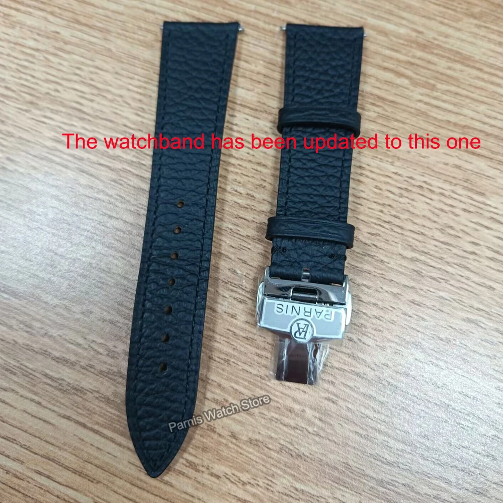 Parnis 39mm Mens Wristwatch Stainless Steel Mechanical Automatic Watch with Leather Strap