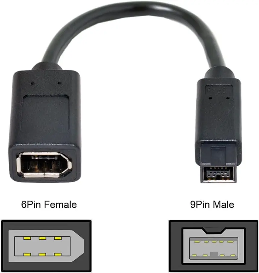 Cable JavicTech IEEE 1394 de 6 pines hembra a 1394b de 9 pines macho Firewire 400 a 800, 20 cm, cable Firewire 800 400 de 6 pies, 9 pines a 6 pines