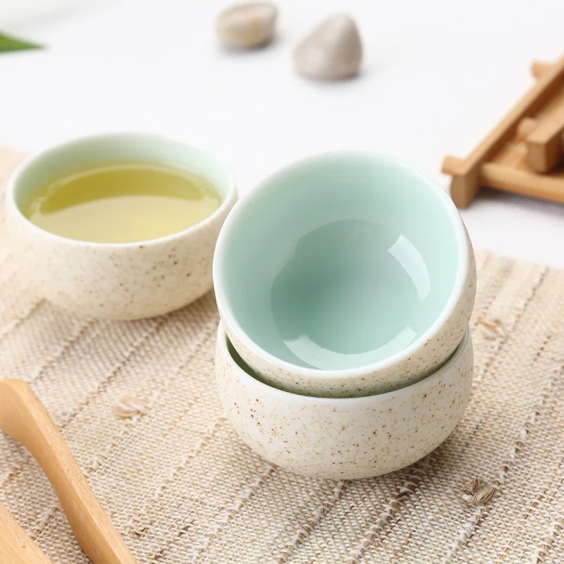 Handmade Rough pottery Drum type tea cup,ceramic kiln Top Grade Chinese Porcelain TeaCup,ceramic tea set Puer cup set