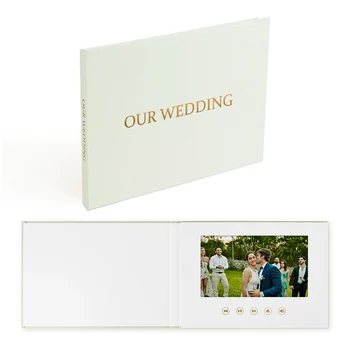 고급 리넨 바운드 비디오 북 웨딩 비디오 앨범 최대 3시간 비디오, 7인치 IPS 디스플레이, 4GB 메모리 및 충전식 배터리