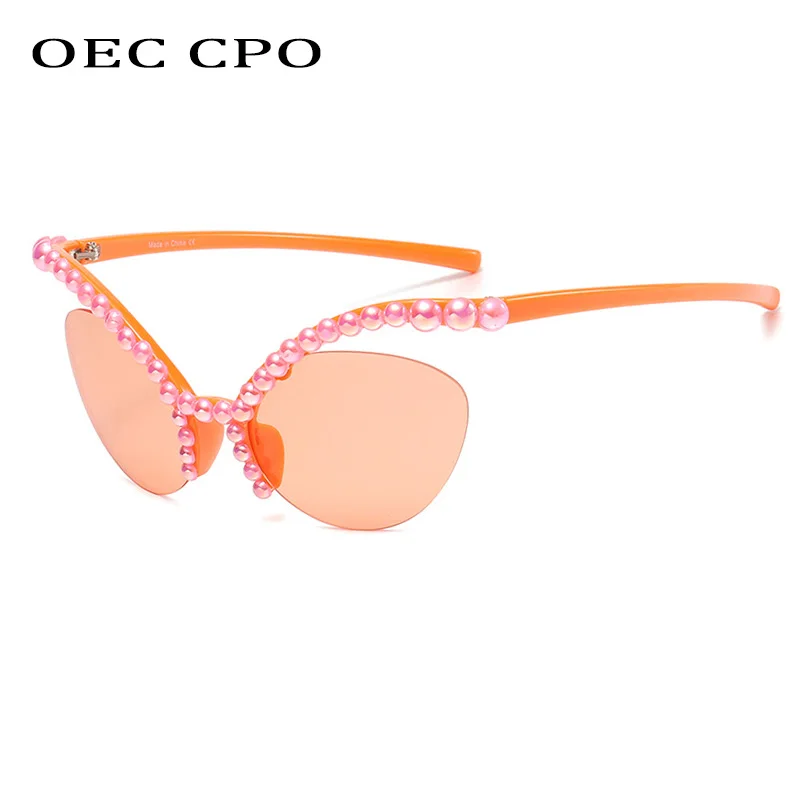 Fashion Pearl Sunglasses Women Oversized Vintage Frameless Sun Glasses Female One Piece Large Shades UV400 Goggles