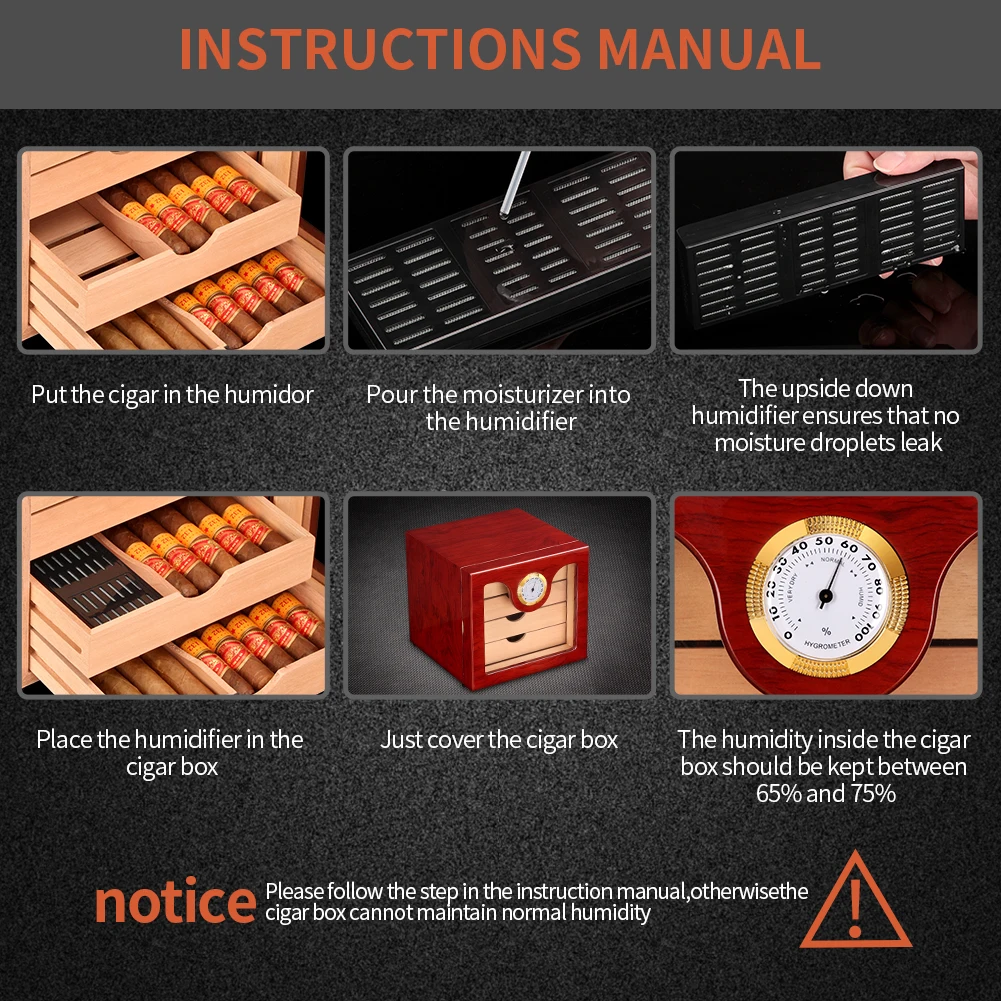 Humidificateur à cigares haute brillance, boîte d'humidification en bois de cèdre avec hygromètre, boîte à cigares de grande capacité avec tiroir