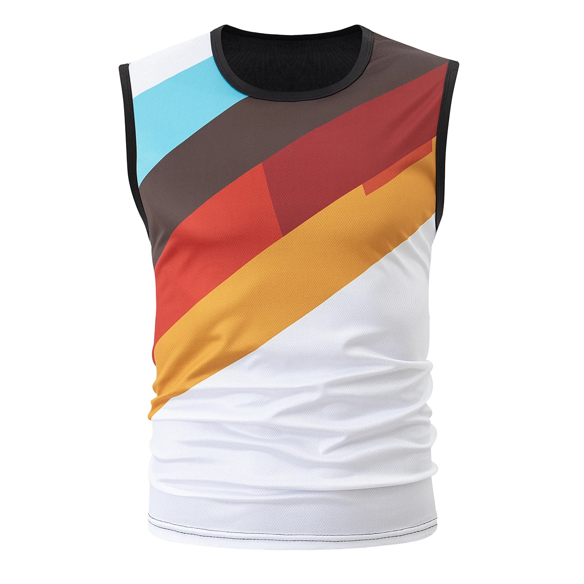 Four Season Men's Fashionable Color Printed Casual Vest, Comfortable Plus Size Round Neck Sleeveless T-Shirt, Sports Breathable