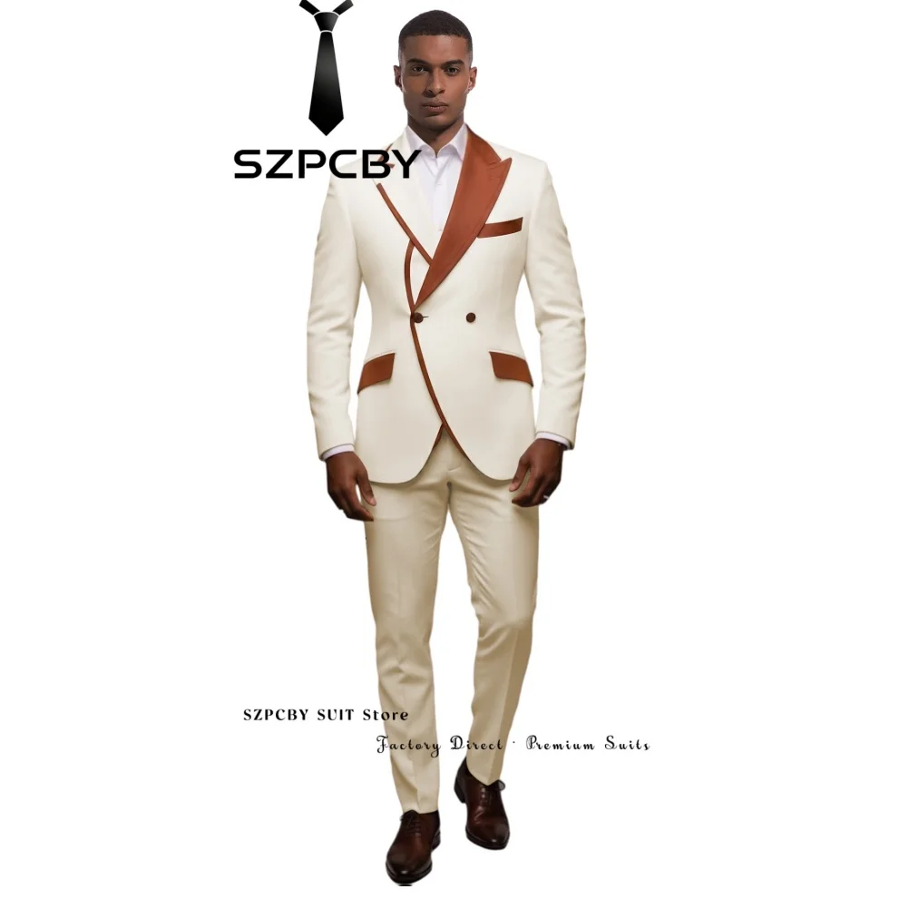 Business Casual Mens 2 Piece Suit Patchwork Peak Lapel Formal with Flap Pocket Tuxedos for Men Formal Work Office Party Prom