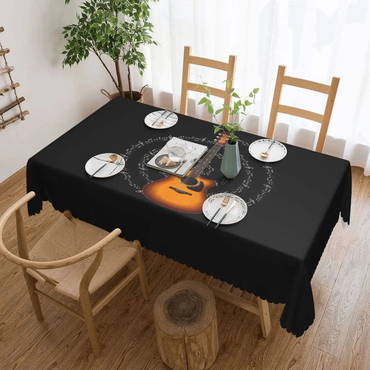 

Rectangular Acoustic Guitar Themed With Musical Notes Table Cloth Waterproof Tablecloth Outdoor 45"-50" Table Cover