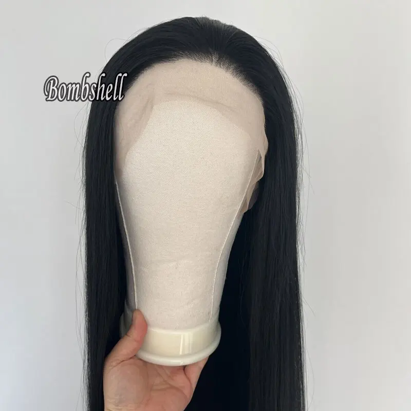 Bombshell High Quality Jet Black Color Straight Synthetic 13X4 Lace Front Wigs Heat Resistant Fiber Natural Hairline For Women