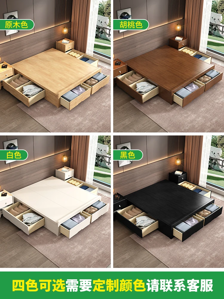 Bed without head, bed frame without backrest, floor hard board bed, floor low bed, step on solid wood tatami bed box