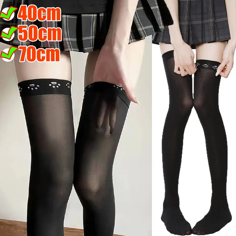 

Sexy Black Soild Color Long Socks Women Over Knee Thigh Stockings Lolita Ladies Girls Cat Paw Thigh High Stockings Summer Socks