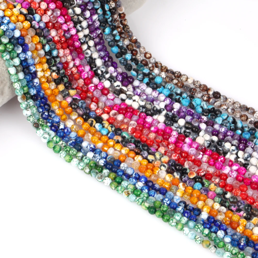 4mm Natural Colorful Faceted Fire Agate Stone Round Loose Spacer Beads For Jewelry Making DIY Bracelet Necklace Handmade 15\
