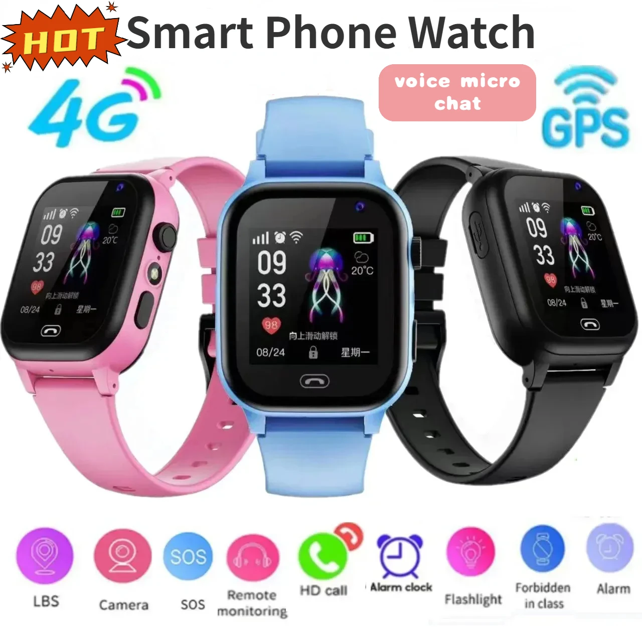 

4G Children's Smartwatch SOS GPS Location Video Call Sim Card For Children SmartWatch Camera Waterproof Watch For Boys Girls