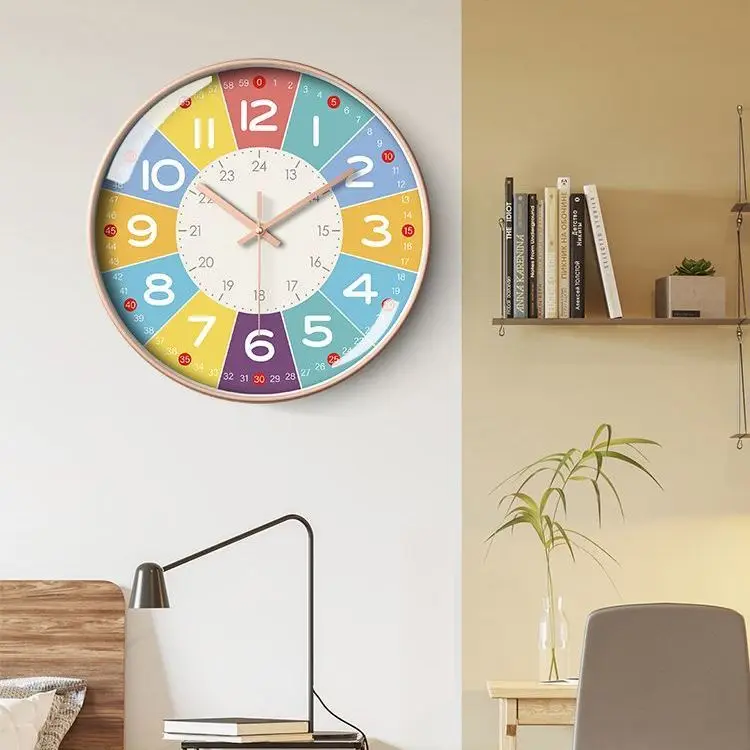 Early Education Hanging Clock Learning Clock Living Room Children's Clock Wall Clock Silent Free of Punching Quartz Clock ZD514