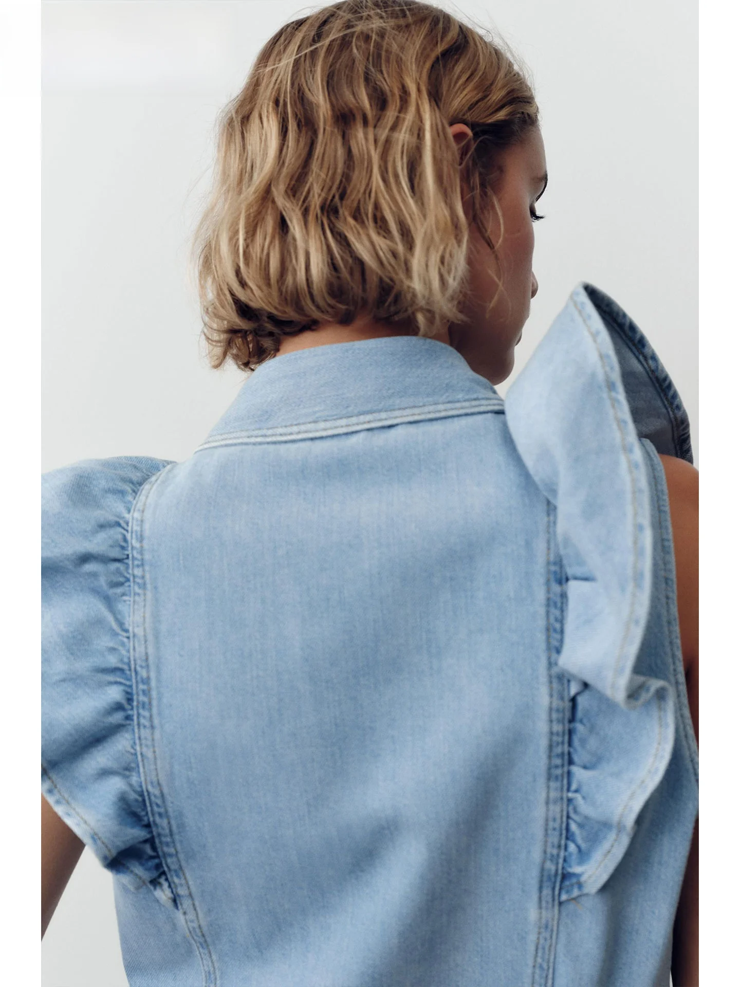 ZAPRHA Estate 2025 New Sle Bell Sve Denim irt senza colletto Slim Fit da donna resistente all'usura Colore puro