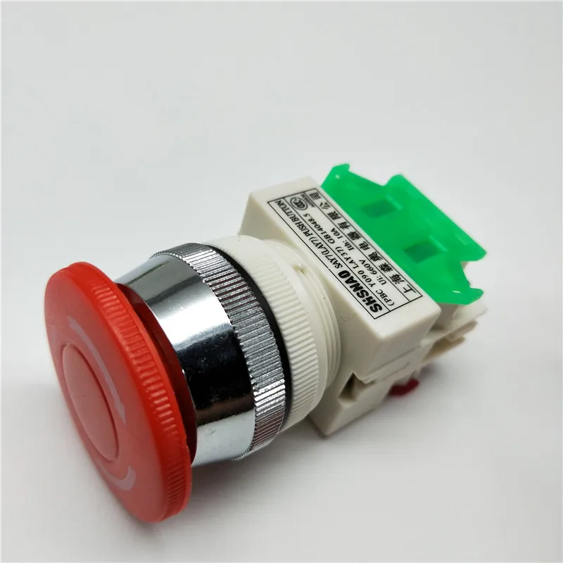 1PCS Plastic Shell Red Sign Push Button Switch DPST Mushroom Emergency Stop Button AC 660V 10A NO+NC LAY37-11ZS