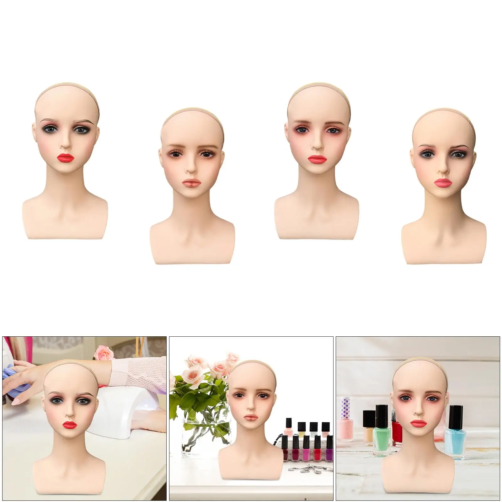 

Female Head Rack Cosmetology Doll Head Wig Display, Female Bald Mannequin Head for Wig Making
