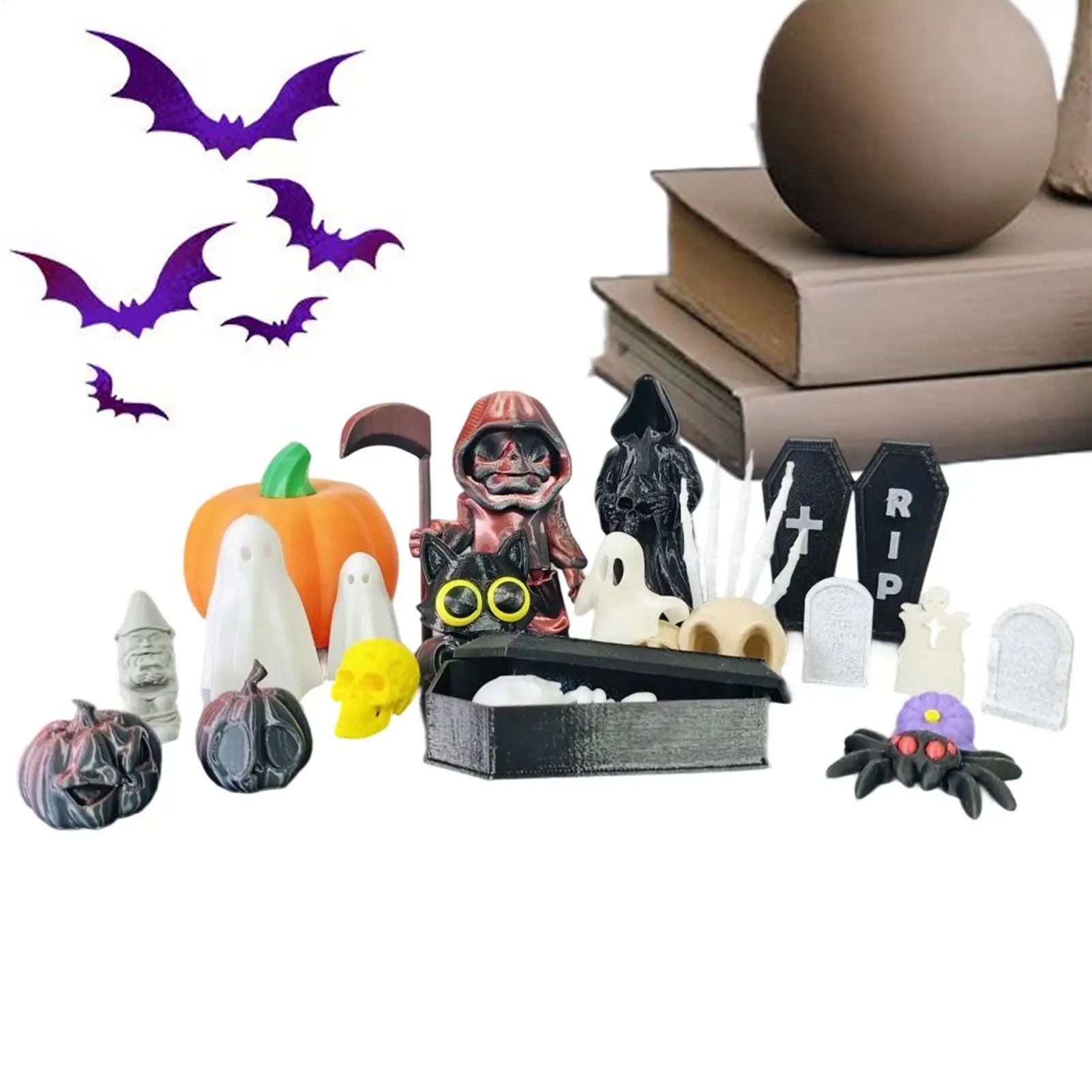 Halloween Miniatures 20 Pieces Halloween Decor Pumpkin Ghost Figurines Sets Skull Statue Small Home Decor for Holiday Birthday