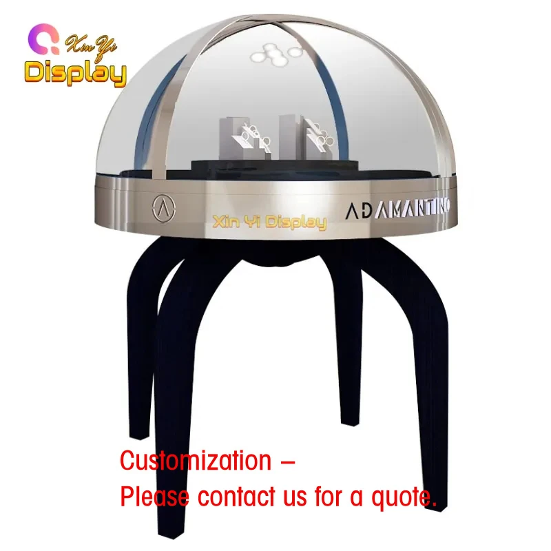 custom.Modern Customized LED Glass Metal Jewelry Display Stainless Steel Material Gold Retail Jewelry Shop Desi