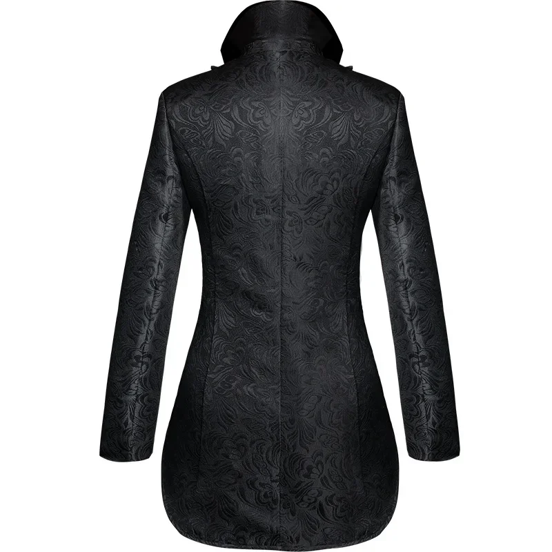 Mens Gothic Jacquard Tailcoat Halloween Stage Show Costumes For Men Medieval Irregular Hem Steampunk Victorian Tailcoat Jacket