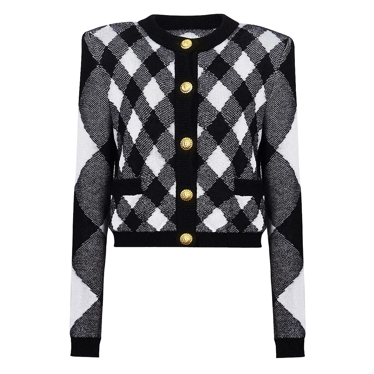 ZJYT Winter Cardigan Sweaters for Women Plaid Knitting Tops Long Sleeve Single Breasted Knitwears White Jersey Mujer Fashion