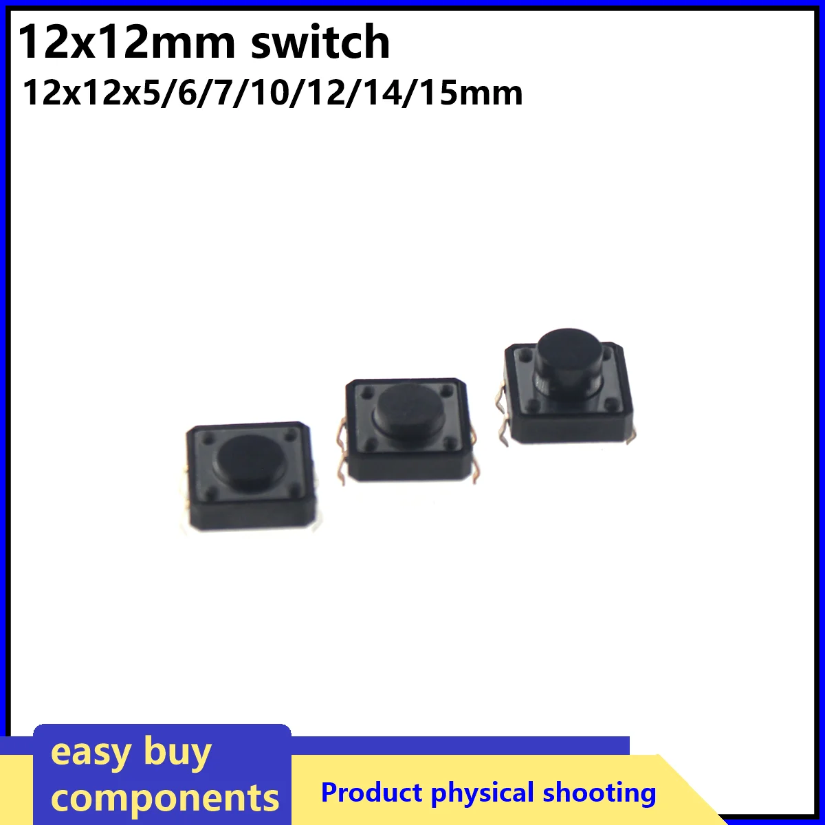 50PC 12x12mm Panel PCB Momentary Switch 4pin 12x12x4.3/5/6/7.3-9MM 12*12*4.3MM/5MM 6MM 7MM 8MM 9MM Tact Push Button/Micro Switch