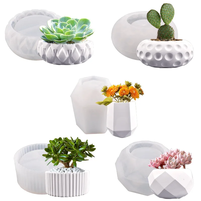 DIY Concrete Flowerpot Silicone Mold Diamond Pen Container Storage Box Quilt Cement Flowerpot Resin Mold UV Planter Production