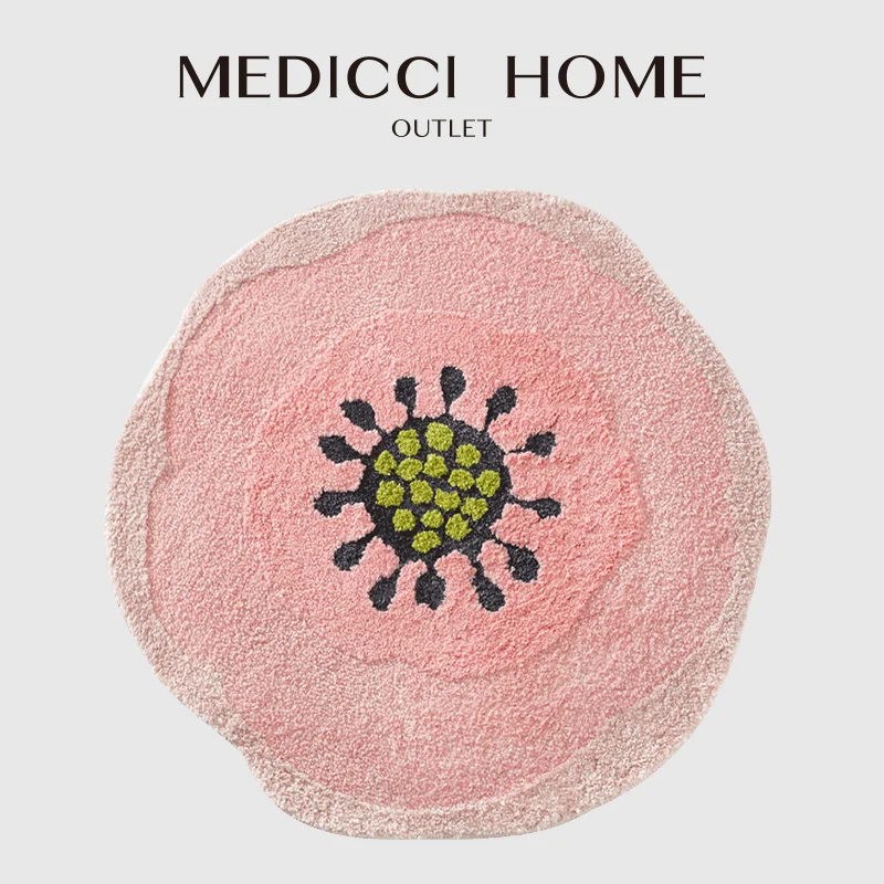 Medicci Home Sakura Shaped Rug Pink Floral Tufted Irregular Carpet Ultra Soft Plush Absorbent Bath Mat For Living Room Bedroom