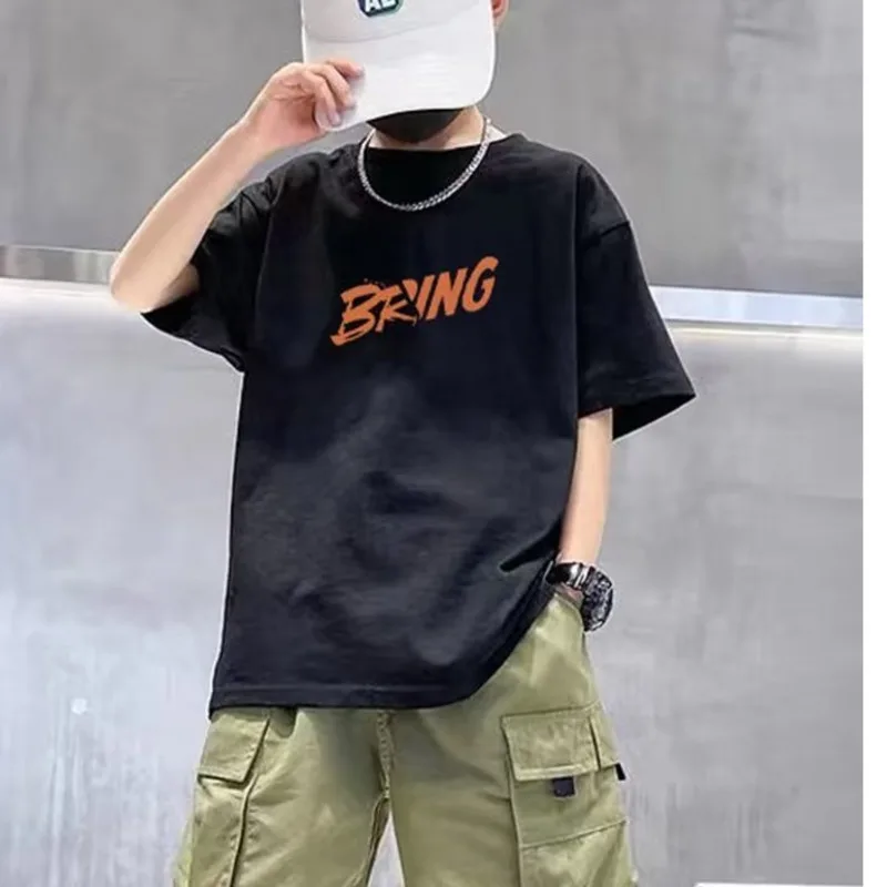 

Summer Temperament, Children's Print, Trendy T-shirt, Straight Type, Literary Japanese Series Round Neck, Five-point Sleeves