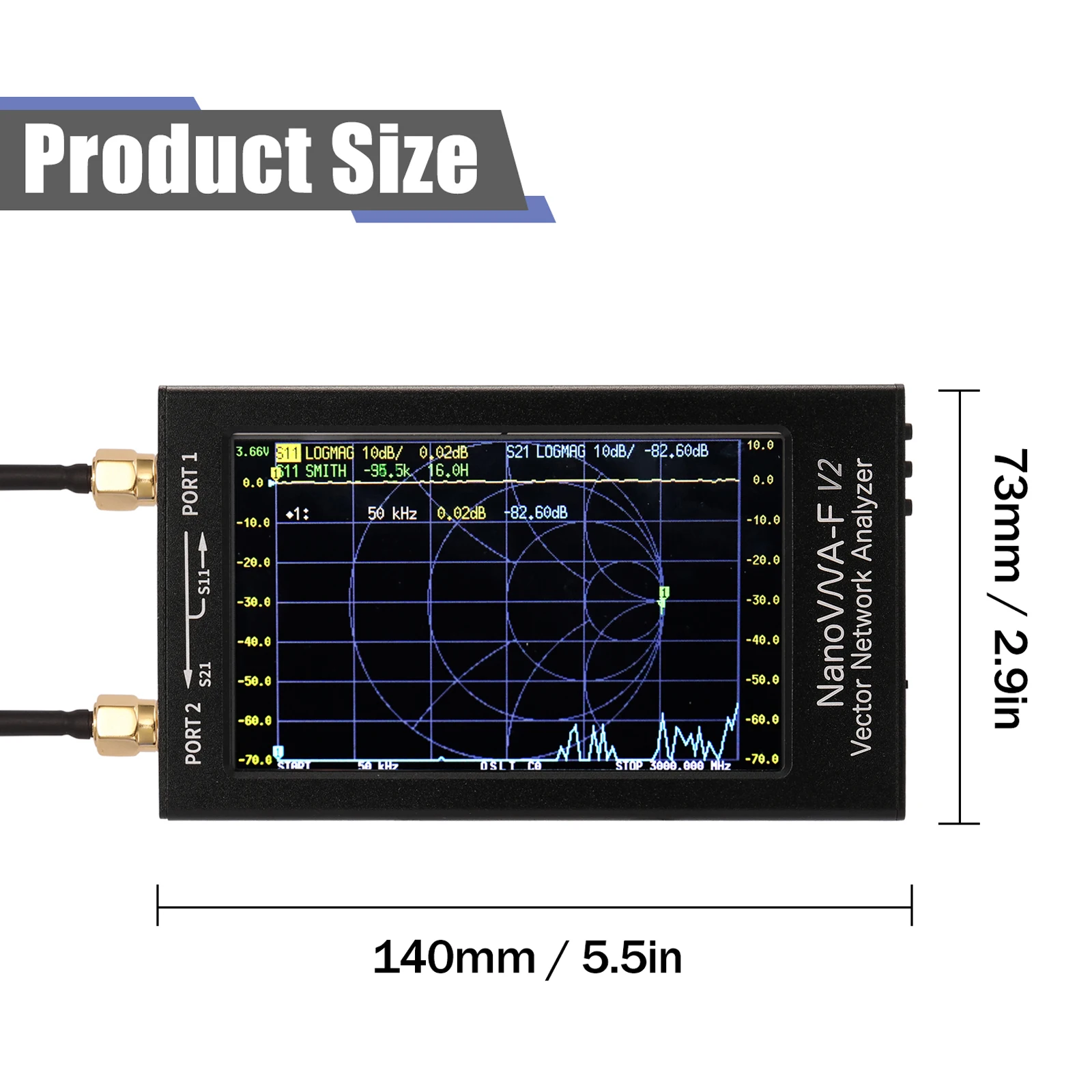 NanoVNA-F V2 4,3-calowy wyświetlacz IPS LCD Wektorowy analizator sieci S-A-A-2 Analizator anten Krótkofalowy HF VHF UHF