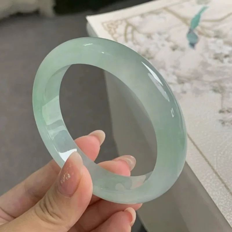 Myanmar Myanmar Jadeite Sweet Jade Bangle, featuring a patterned design with bright green hues, an ice-like texture, and a tra - Aliexpress Deal
