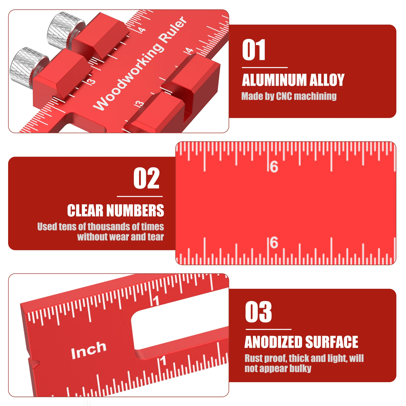 Precision Pocket Ruler T-Type Scribing Ruler Carpenty Square T Track Ruler Inch and Metric Measuring Marking Ruler W/ Slide Stop