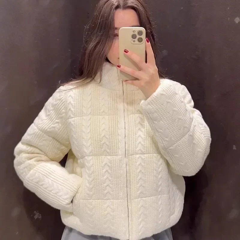 Casual Knitted Women's Winter Jacket Fashion High Neck Zipper Full Sleeve Female Coat 2024 Warm New Solid Ladies Cummuter Tops