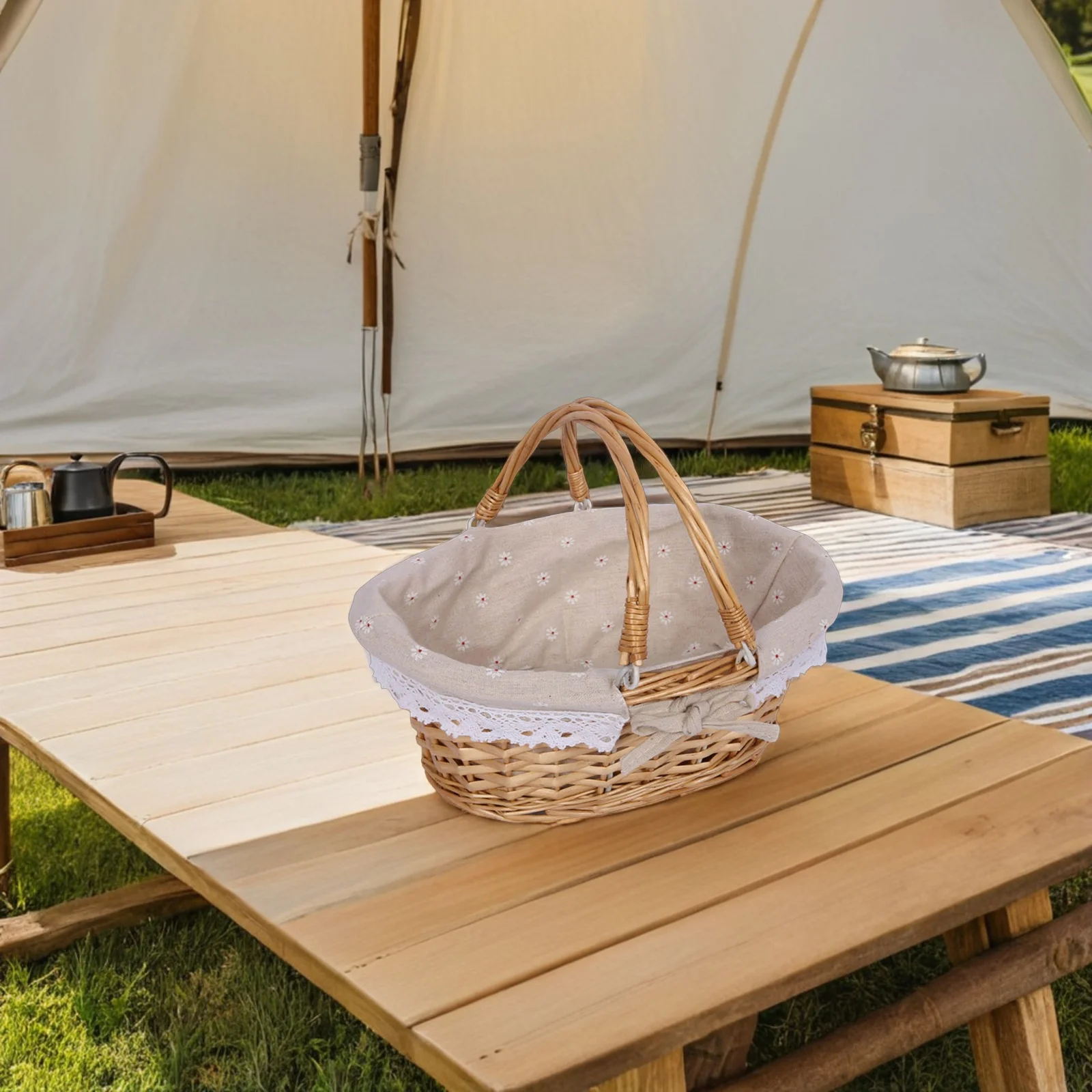 

1pc Rustic Willow Handwoven Picnic Basket Small Flower Storage Decorative Woven Basket For Wedding Party Garden Outdoor Use