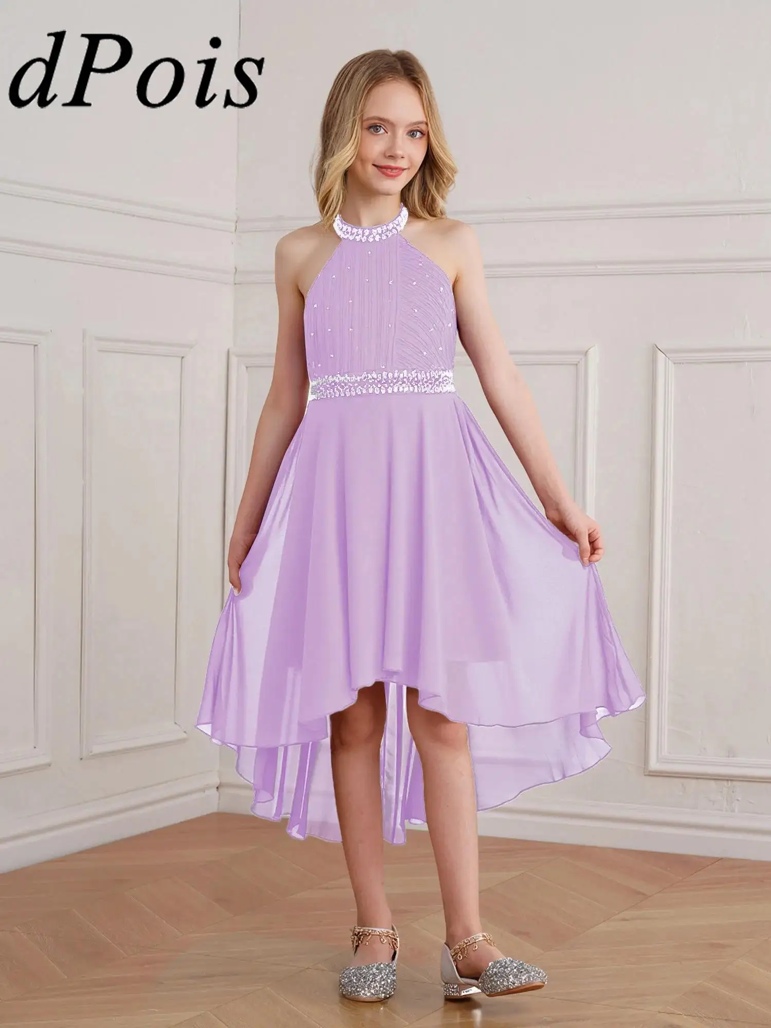 

Irregular Length Party Dress for Girls Princess Dress Halter Sleeveless Banquet Prom Graduation Mainstream Festival Costumes