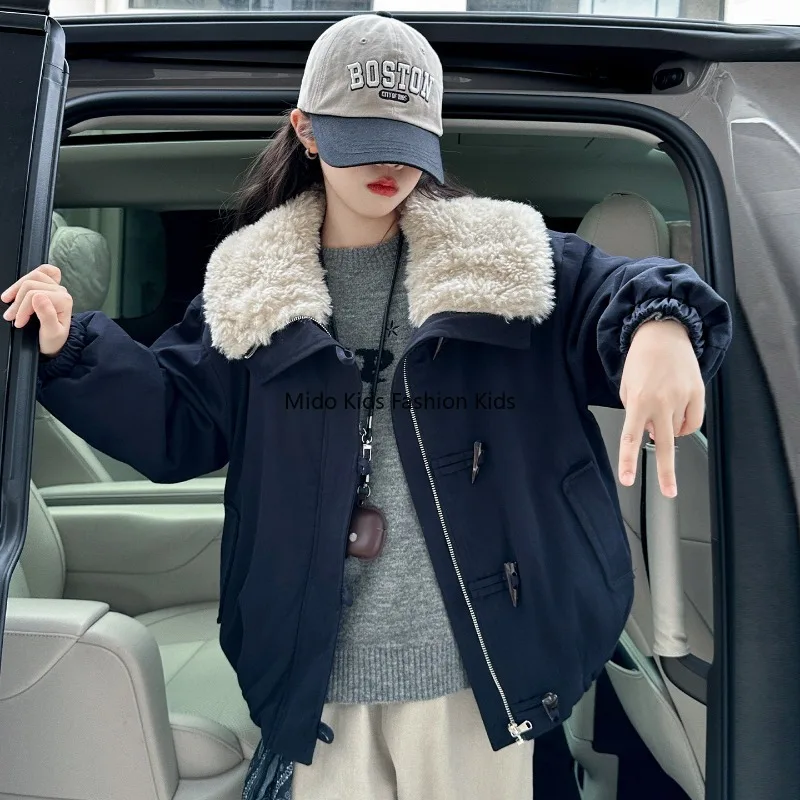 

6-15Y Kids Parka Coat Thickened Warm Jacket with Fur Collar Fashion Winter Outerwear for Girls 120-170cm