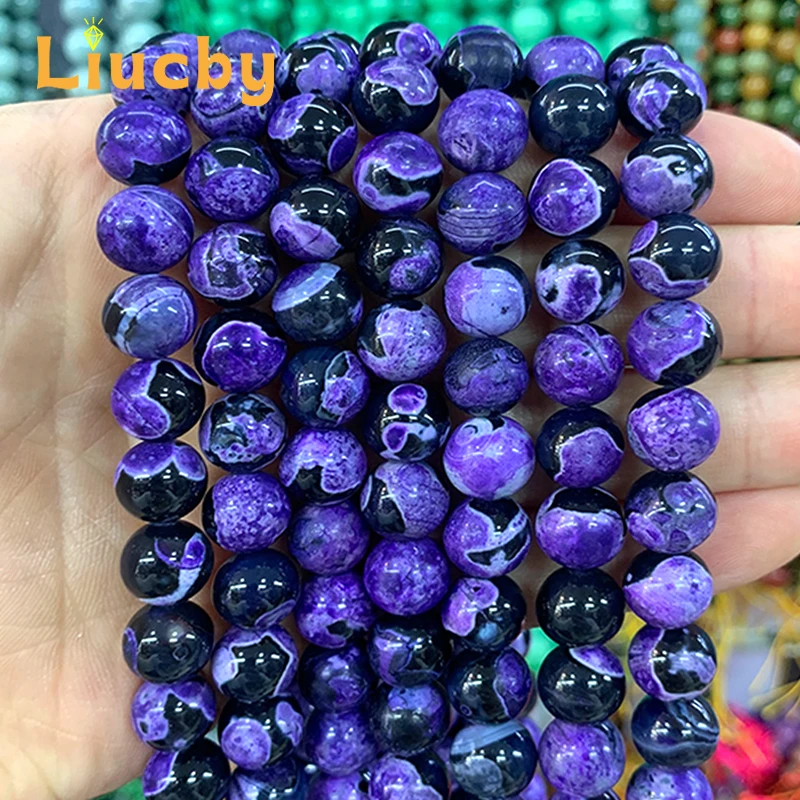 Natural Stone Cracked Dream Dragon Veins Agates Purple Round bead For Jewelry Making DIY exquisite Bracelet 15\