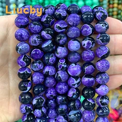 Natural Stone Cracked Dream Dragon Veins Agates Purple Round bead For Jewelry Making DIY exquisite Bracelet 15