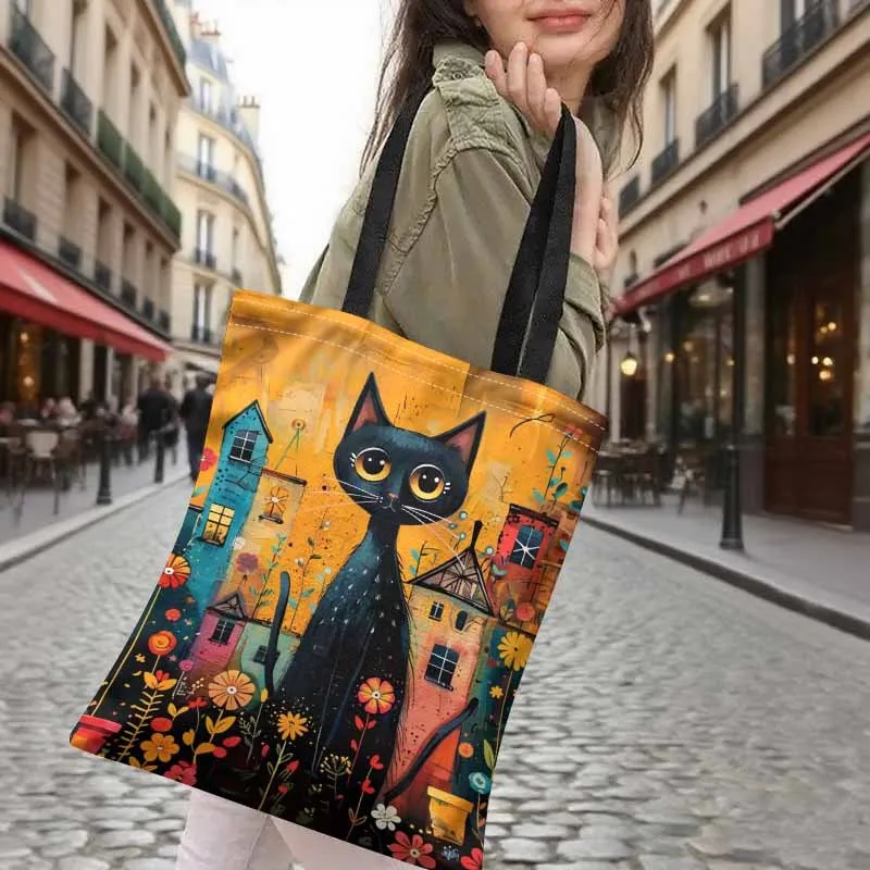 1pc Women's Cute Kitten & Pussycat Handbag Cat Coffee Cup Shopping Bag Durable for Daily Use for Book Fair & Grocery Storage Bag