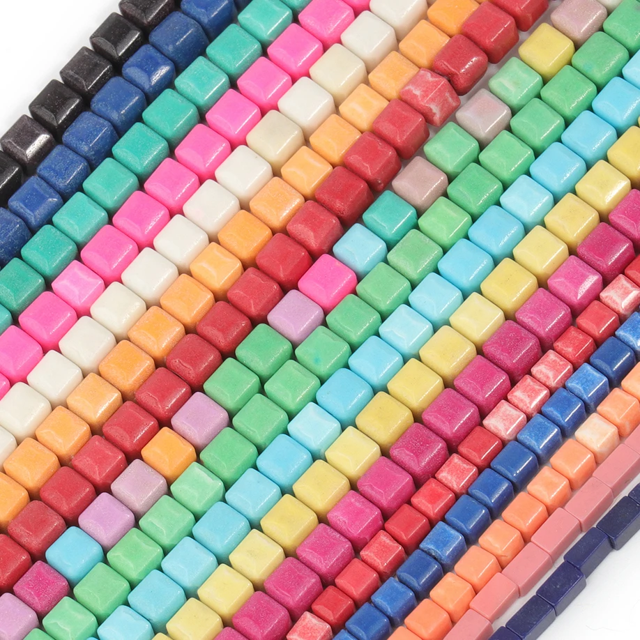 

Natural Stone Faceted Square Oxidized Agate Beads Multicolor Loose Spacer Beads for Jewelry Making DIY Gift Bracelet Necklace