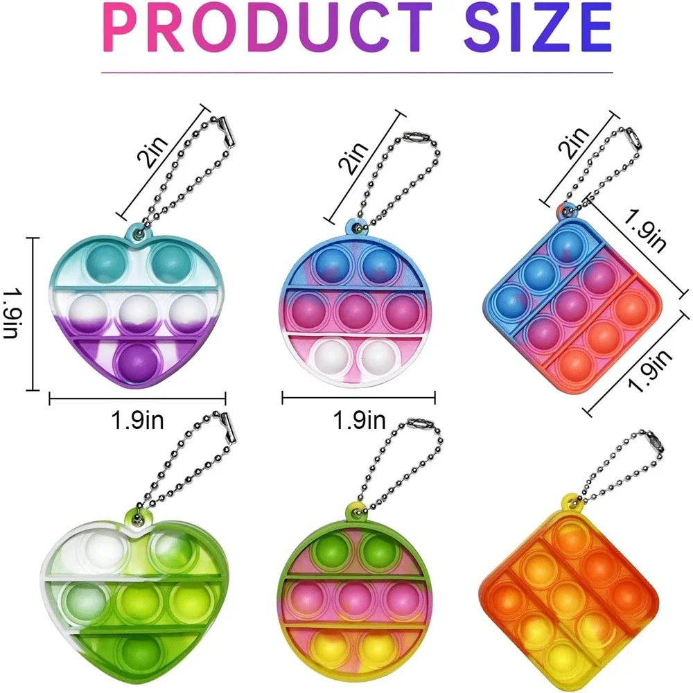 108PCS 3 Shape Mini Pop Keychain Fidget Toys Pop Fidget Relieve Pressure Party Favors Kids Toys Fidgets Packs Sensory Toys Gifts