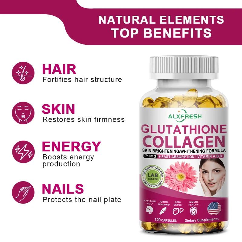 Alxfresh Collagen Glutathione Hyaluronic Biotin and Complex Vitamins Capsule Supplement Antioxidant Skin Beauty Immunite Support