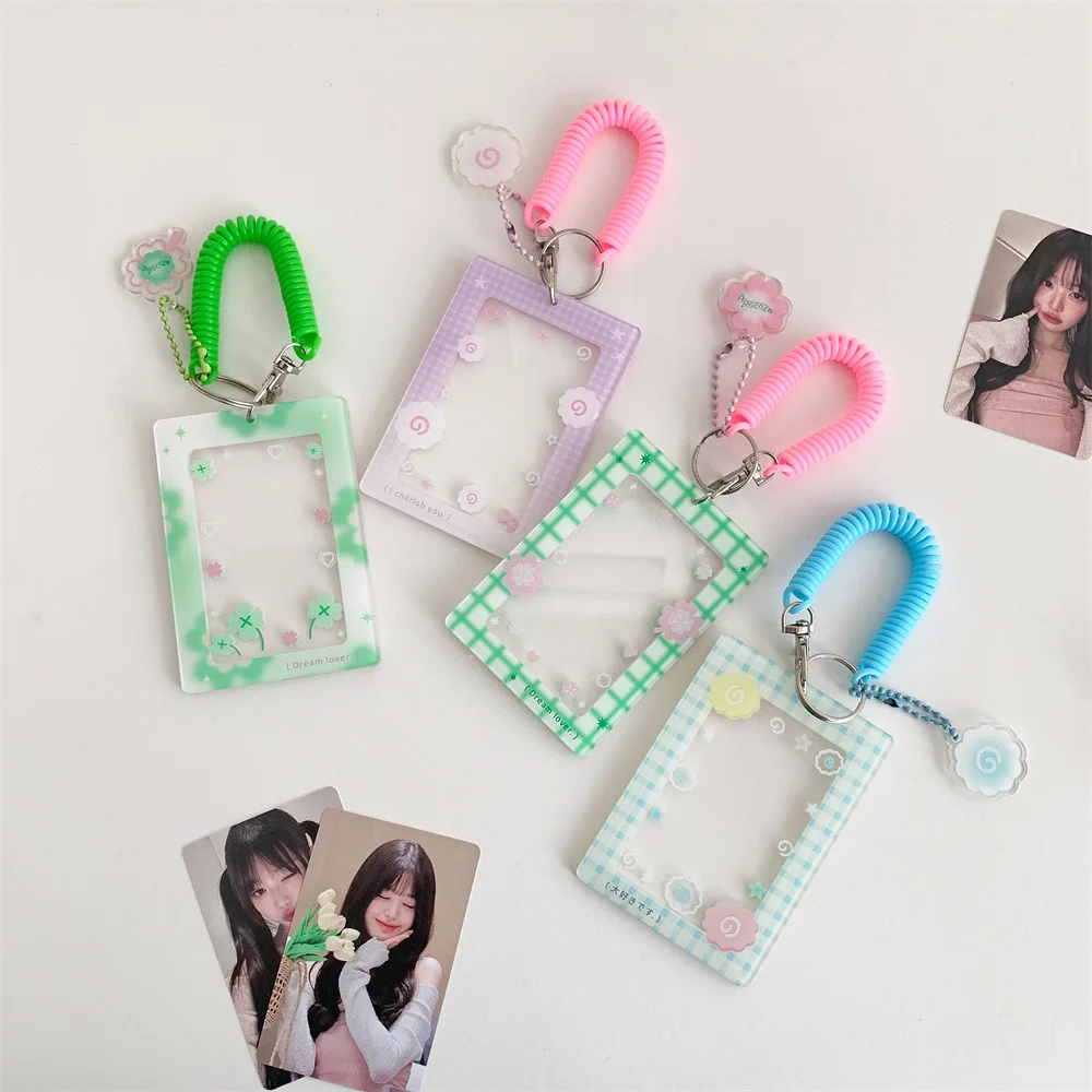 

With Keychain Korean Style Card Holder Acrylic Card Case Student Card Cover Pendant Candy Color ID Card Holders Girls Gift