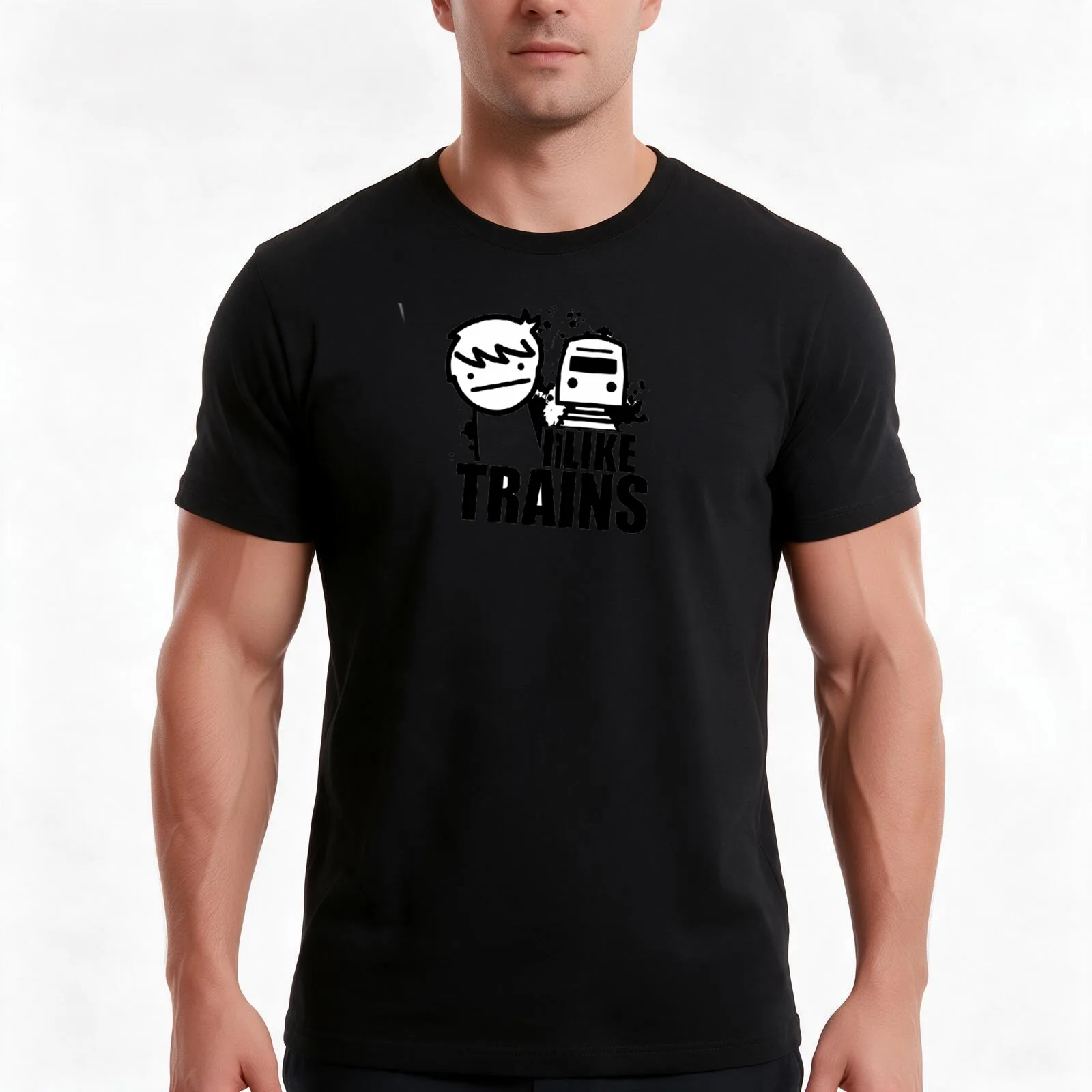 I like trains T-Shirt, Summer Casual Cotton Tee, Oversized Streetwear Tops, Vintage Graphic Print, Loose Fit Short Sleeve