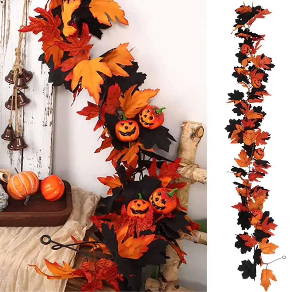 Realistic Artificial Maple Leaf Garland Silk Reusable Halloween Leaf Vines Real Touch Scene Layout Autumn Fall Decor